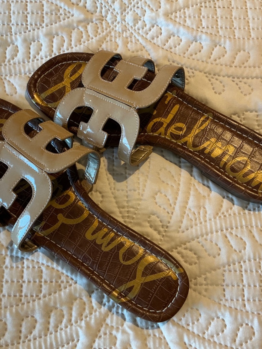 Sam Edelman Bay Sandals slide tan slip on patent classic summer spring shoes 9.5 - Picture 9 of 11